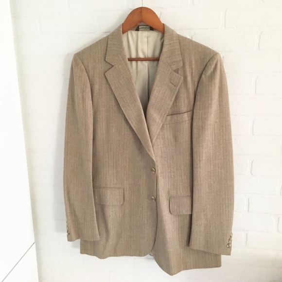Vintage Men’s Blazer Rare Samuelsohn Beige Tan Pinstripe 2 buttons Pockets 44R - Picture 3 of 15